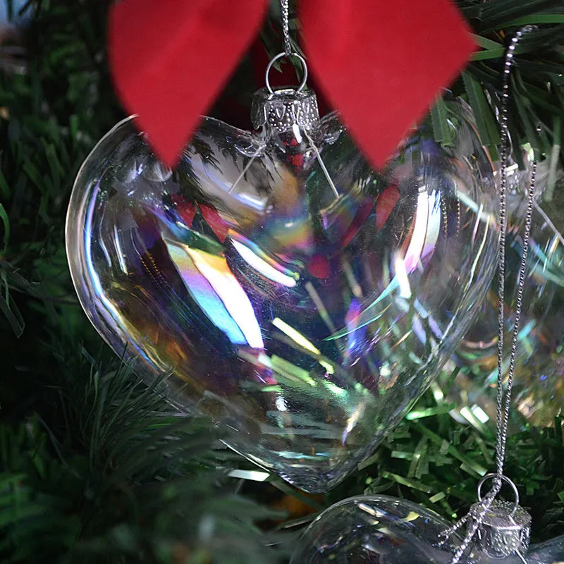 12 Pcs Heart Shape Glass Ornaments Christmas Hanging Decor Baubles