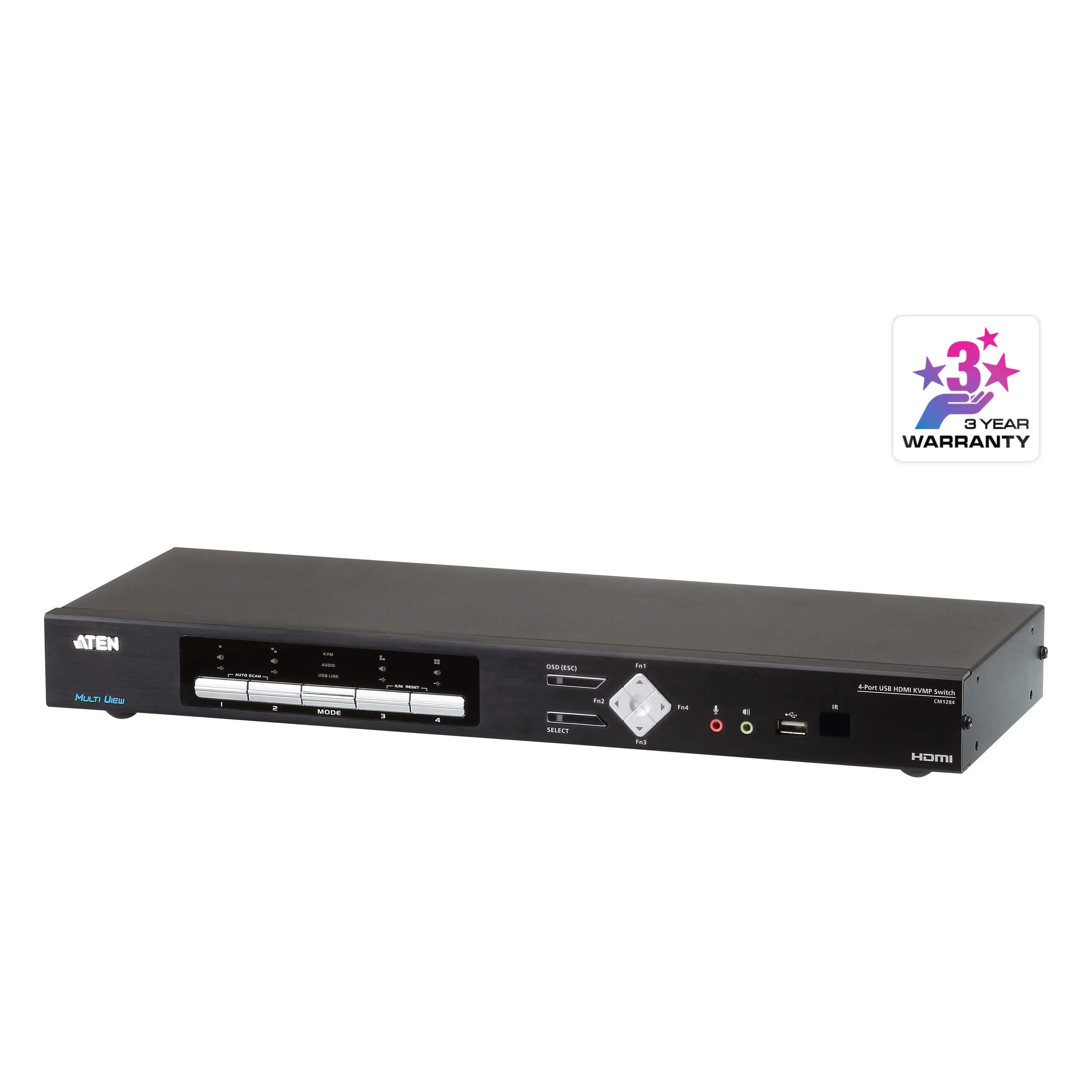 Aten Desktop KVMP Switch 4 Port Multi-View 4k HDMI w/ audio, 4x USB HDMI Cables Included, 2x USB Port, Selection Via Front Panel