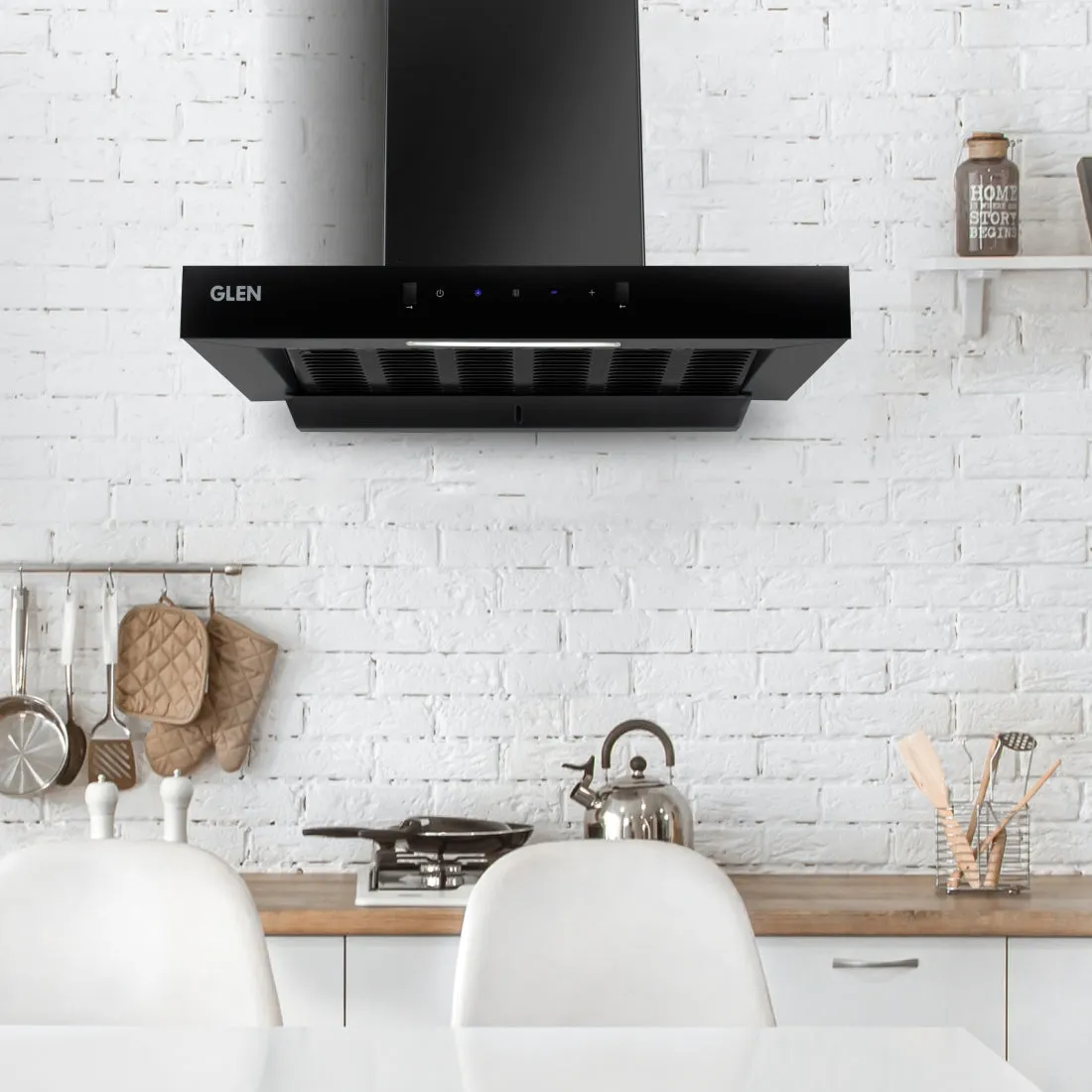 Auto Clean Slim Filter less Kitchen Chimney with Motion Sensor 60/90cm, 1200 m3/h (6052 SLIM BL AC)