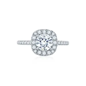 Cushion Diamond Halo Engagement Ring with Belted Gallery Detail