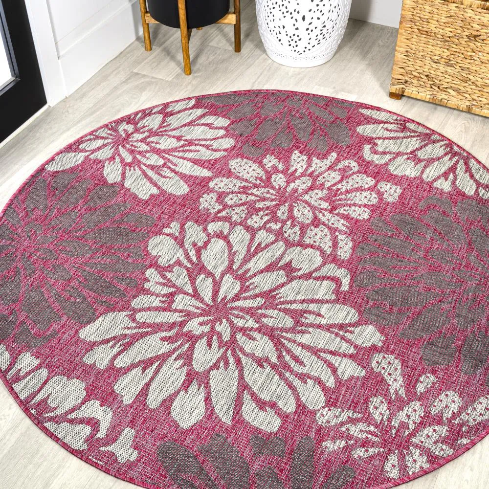 Garcia Modern Floral Textured Weave Indoor/outdoor Round Rug