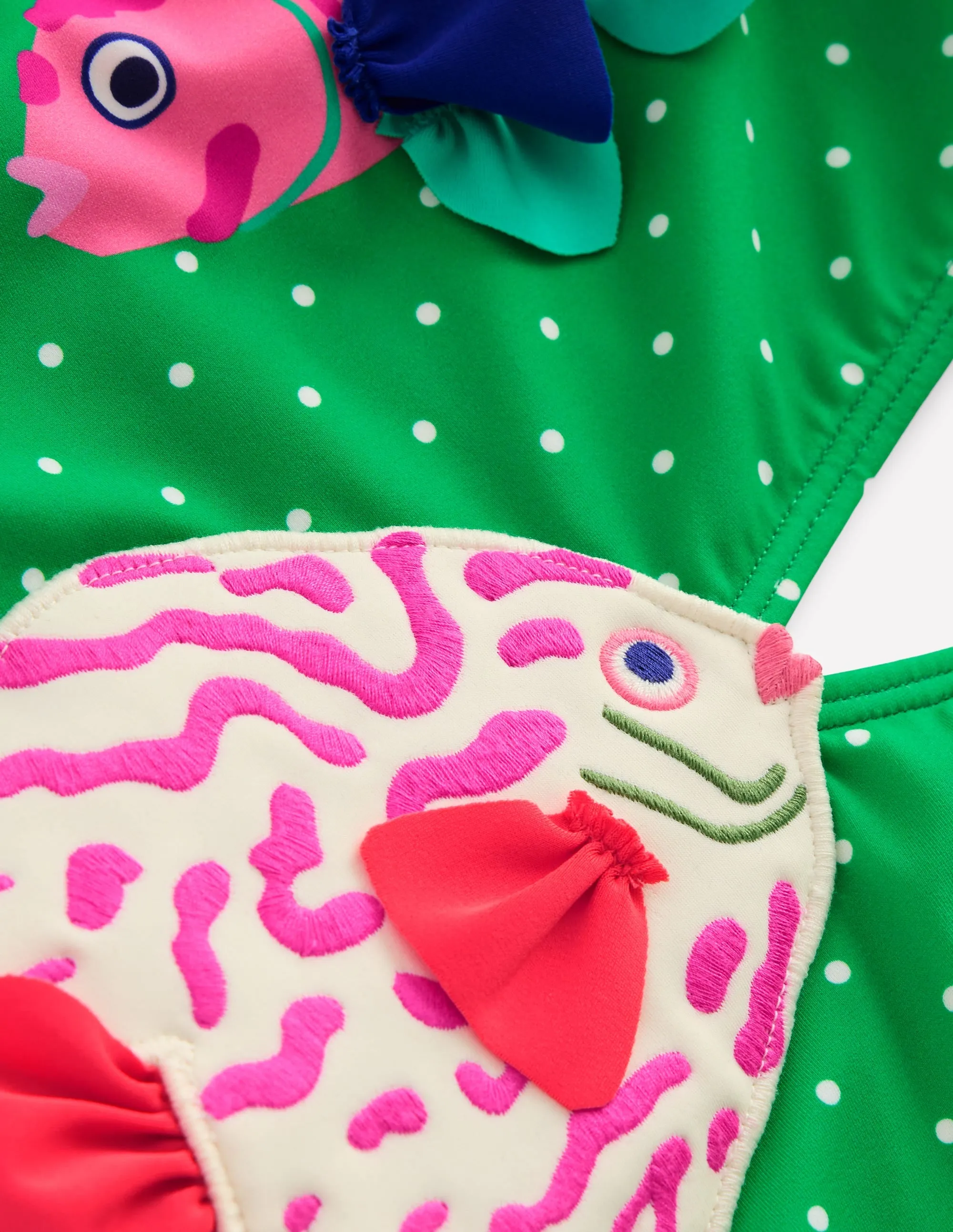 Lettice Cut Out Swimsuit-Bright Green Pin Spot Fish