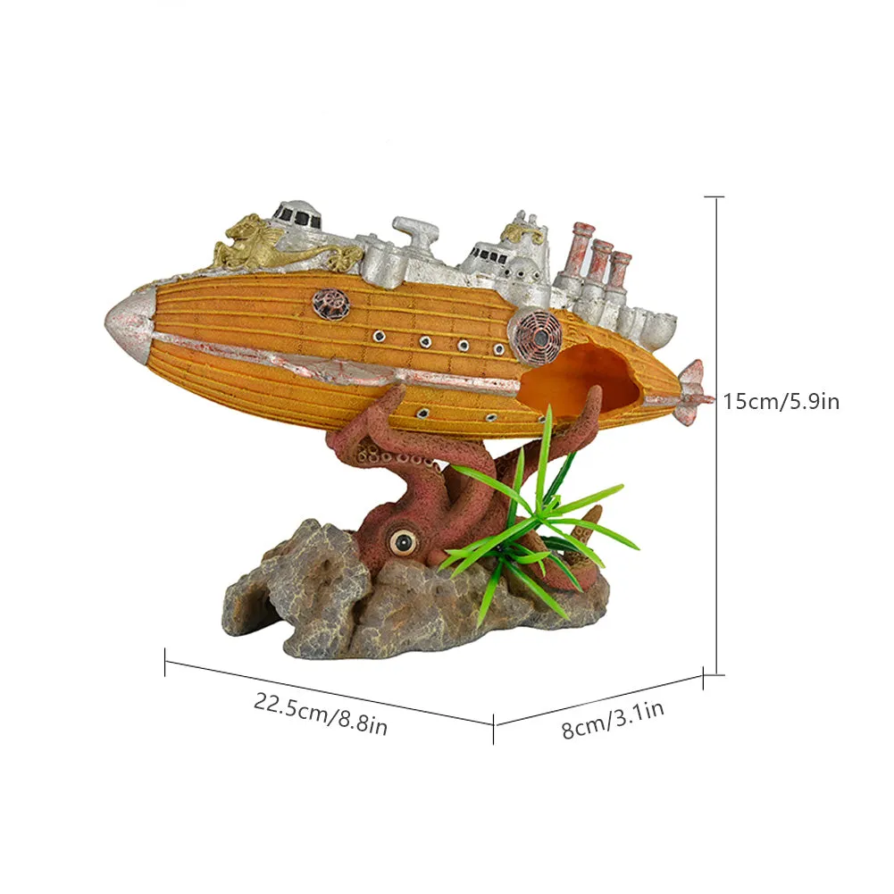 OMEM Aquarium Battleship Decorations Octopus Fish Tank Creative Underwater Landscape Ornament Exotic Environments Large Yellow