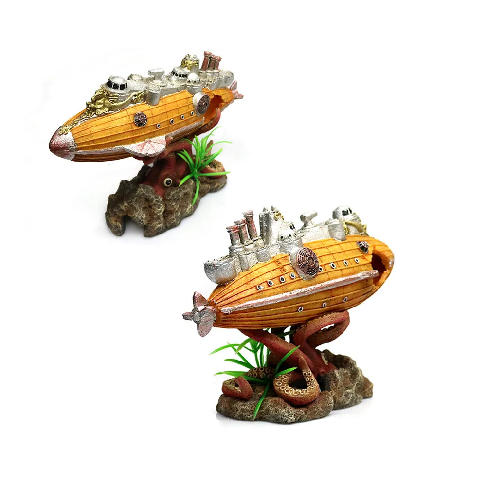 OMEM Aquarium Battleship Decorations Octopus Fish Tank Creative Underwater Landscape Ornament Exotic Environments Large Yellow