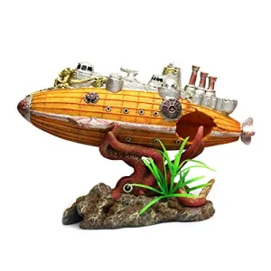 OMEM Aquarium Battleship Decorations Octopus Fish Tank Creative Underwater Landscape Ornament Exotic Environments Large Yellow