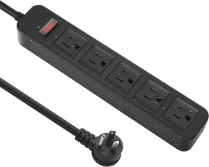 Outdoor Power Strip Waterproof with 5 Outlets, Garden Weatherproof Surge Protector, Christmas Multiple Outlet Exterior Socket for Lighting Appliances. 6FT Extension Cord Strip with Flat Plug. Black