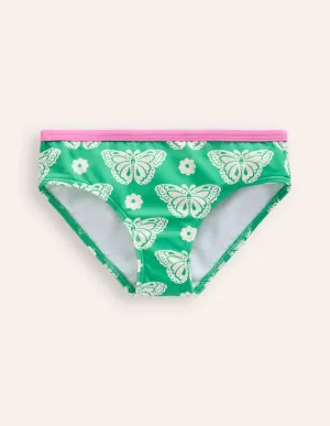 Patterned Bikini Bottoms-Pea Green Butterfly Stamp