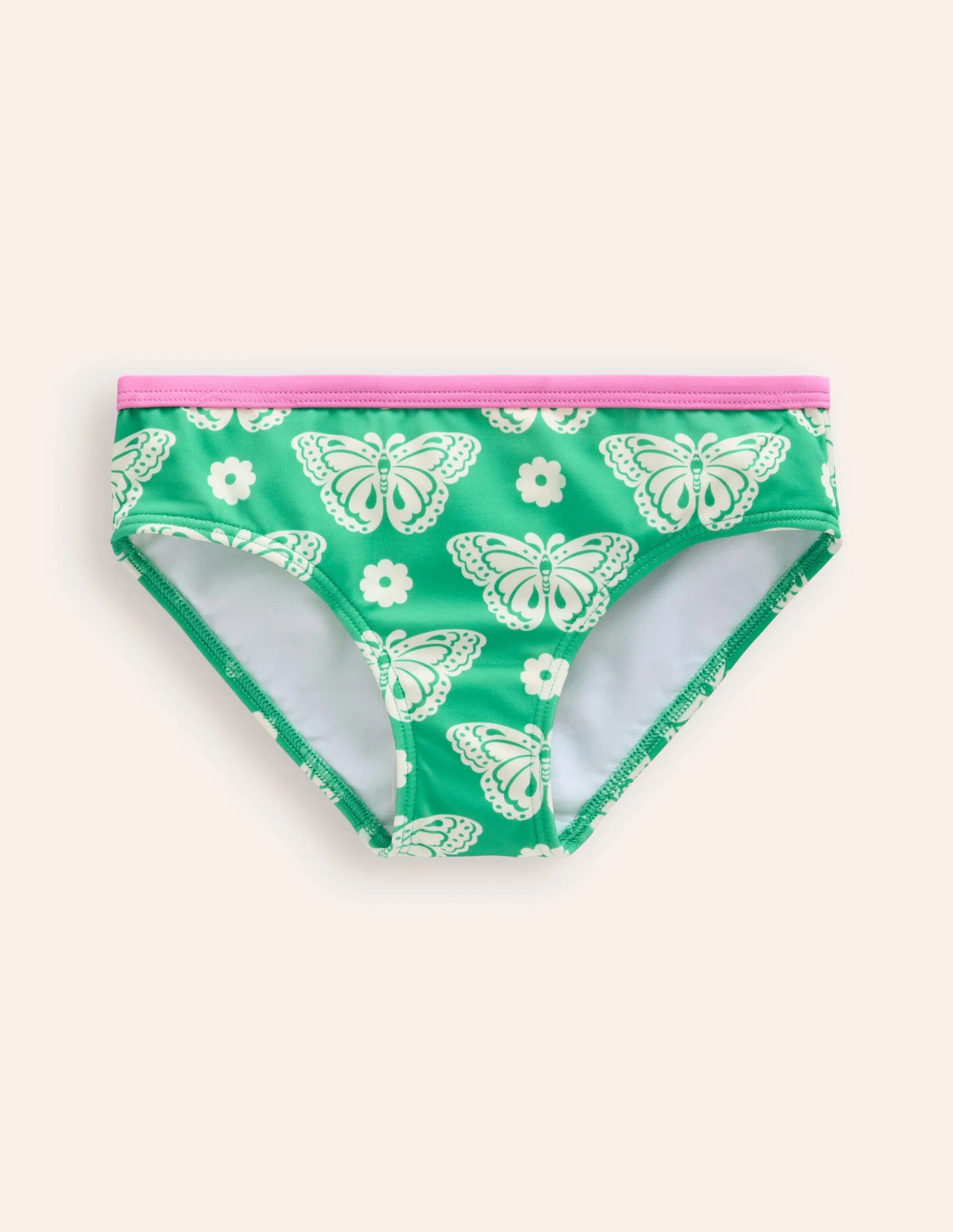 Patterned Bikini Bottoms-Pea Green Butterfly Stamp