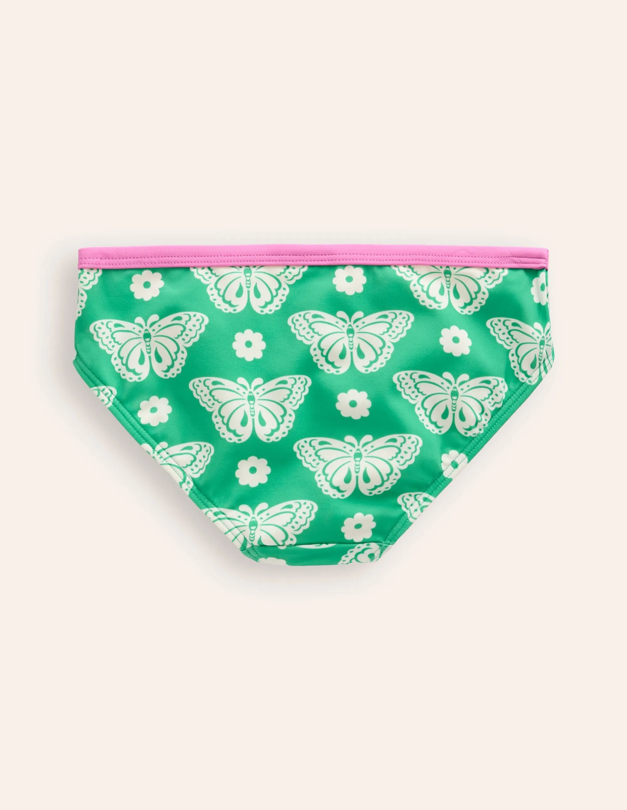 Patterned Bikini Bottoms-Pea Green Butterfly Stamp