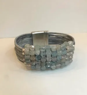 Pink & Blue Beryl Stones w/Driftwood Leather