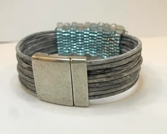 Pink & Blue Beryl Stones w/Driftwood Leather